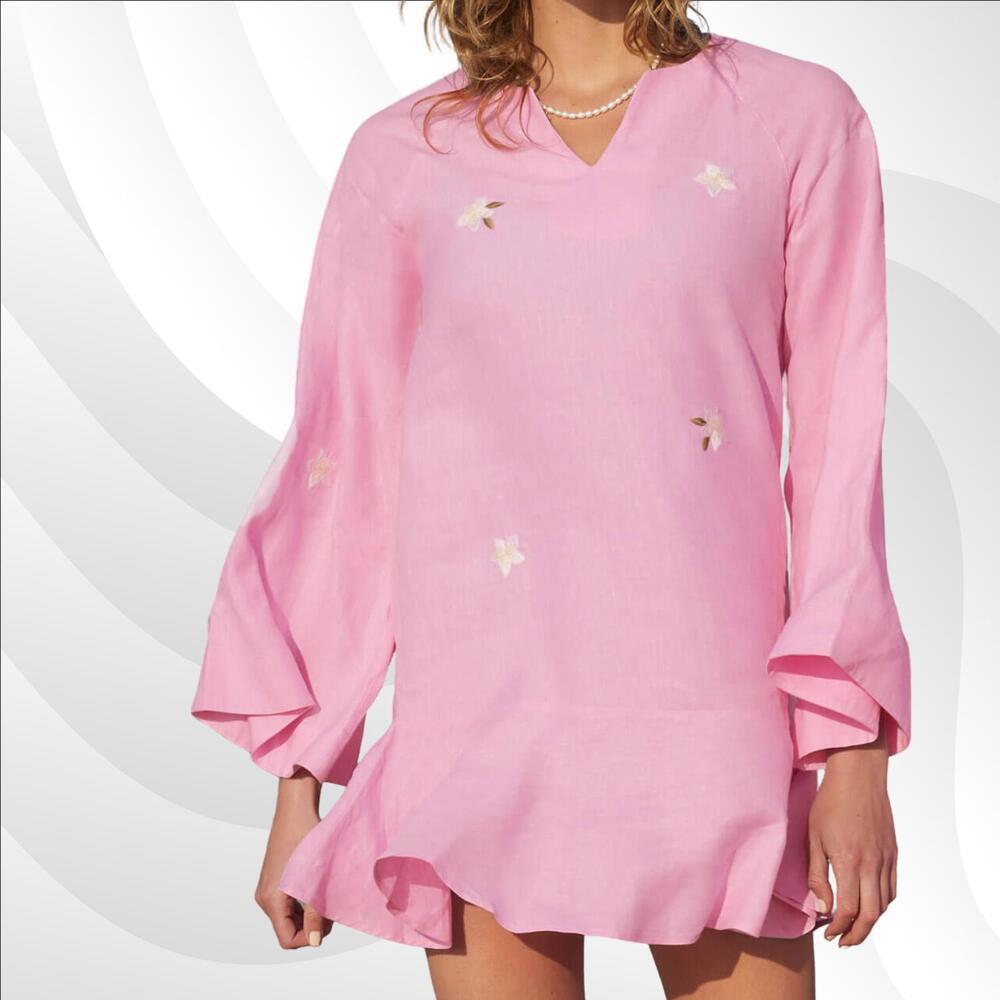 2/$50 Fanm Mon x Andie The Serik Mini Dress Linen Aster Size L - Picture 1 of 7
